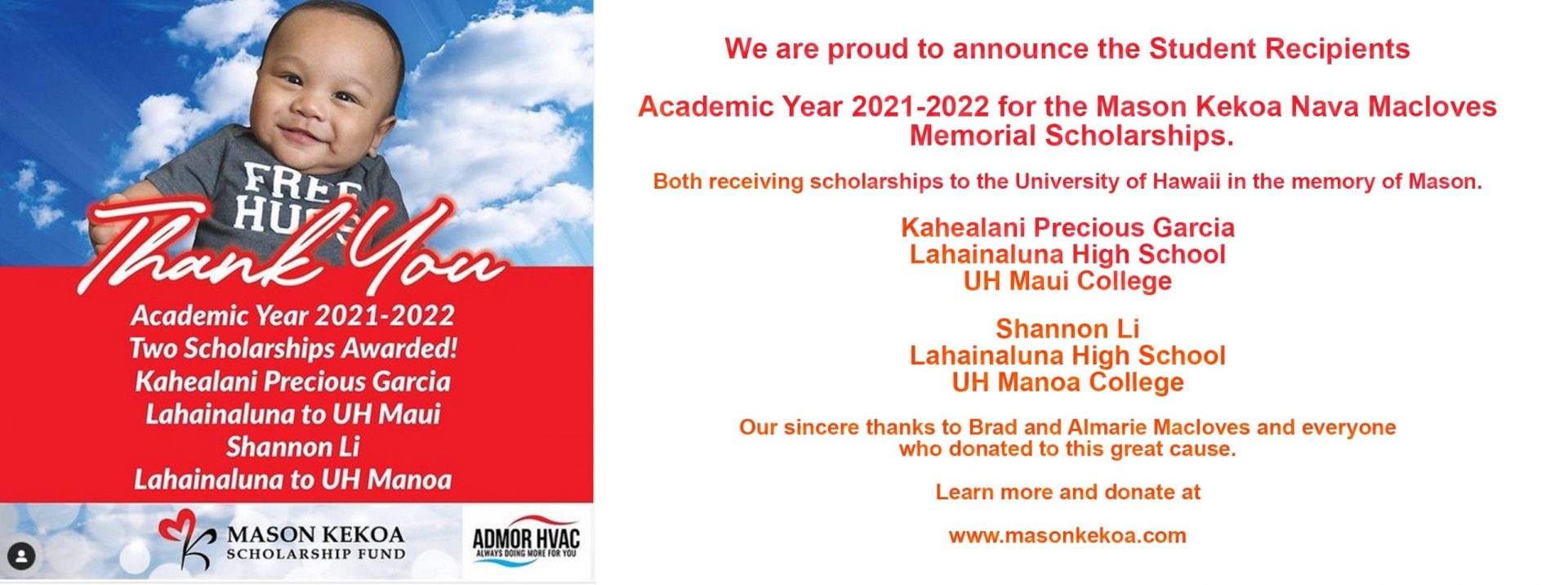 Mason Kekoa Nava Macloves Memorial Scholarships image